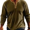 Men BXL Casual Long Sleeve Shirts | Men'S Contrast Color Splicing Half Open Collar Casual Long Sleeve T-Shirt Army Green