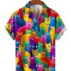 Men HLJ Shirts | Rainbow Cat Print Hawaiian Short Sleeve Shirt Iridescent