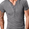 Men DJ Casual Shirts | V-Neck Solid Color Casual Short-Sleeved T-Shirt Gray