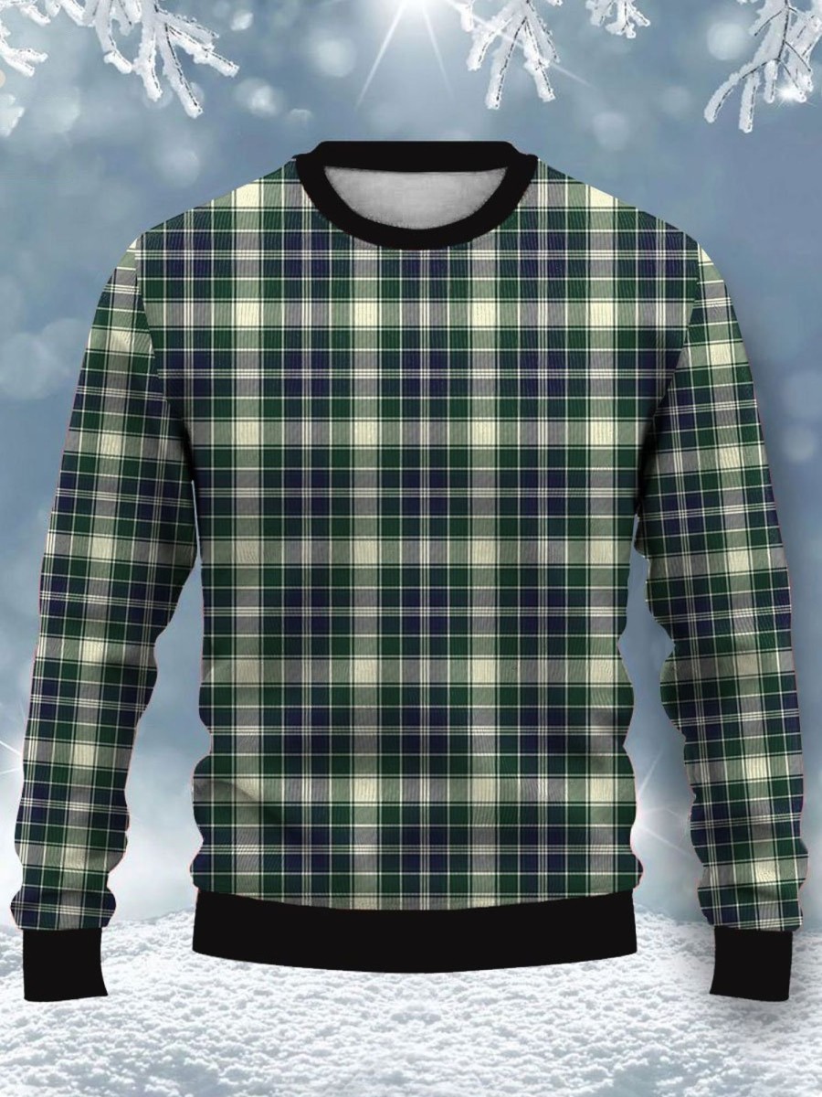 Men BXL Ugly Sweater | Men'S Crew Neck Casual Loose Plaid Print Sweatshirt 04768416Xl Green