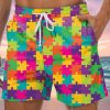 Men GYJ Bottoms | Men'S Colorful Puzzle Print Casual Shorts Photo Color