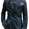 Men DJ Jacket | Vintage Three-Pocket Lapel Double-Breasted Denim Blazer Photo Color