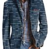 Men BXL Print Jacket | Men'S Contrast Stripe Print Pocket Casual Blazer Navy Blue