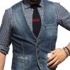 Men BXL Vest | Men'S Retro Multi-Pocket Casual Denim Vest Blue