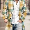 Men DJ Print Jacket | Retro Multi-Color Plaid Print Stand Collar Double Pocket Woolen Coat Photo Color