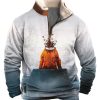 Men BXL T-Shirts | Men'S And Women'S Art Astronaut Print Zipper Fur Collar Sweatshirt Blue