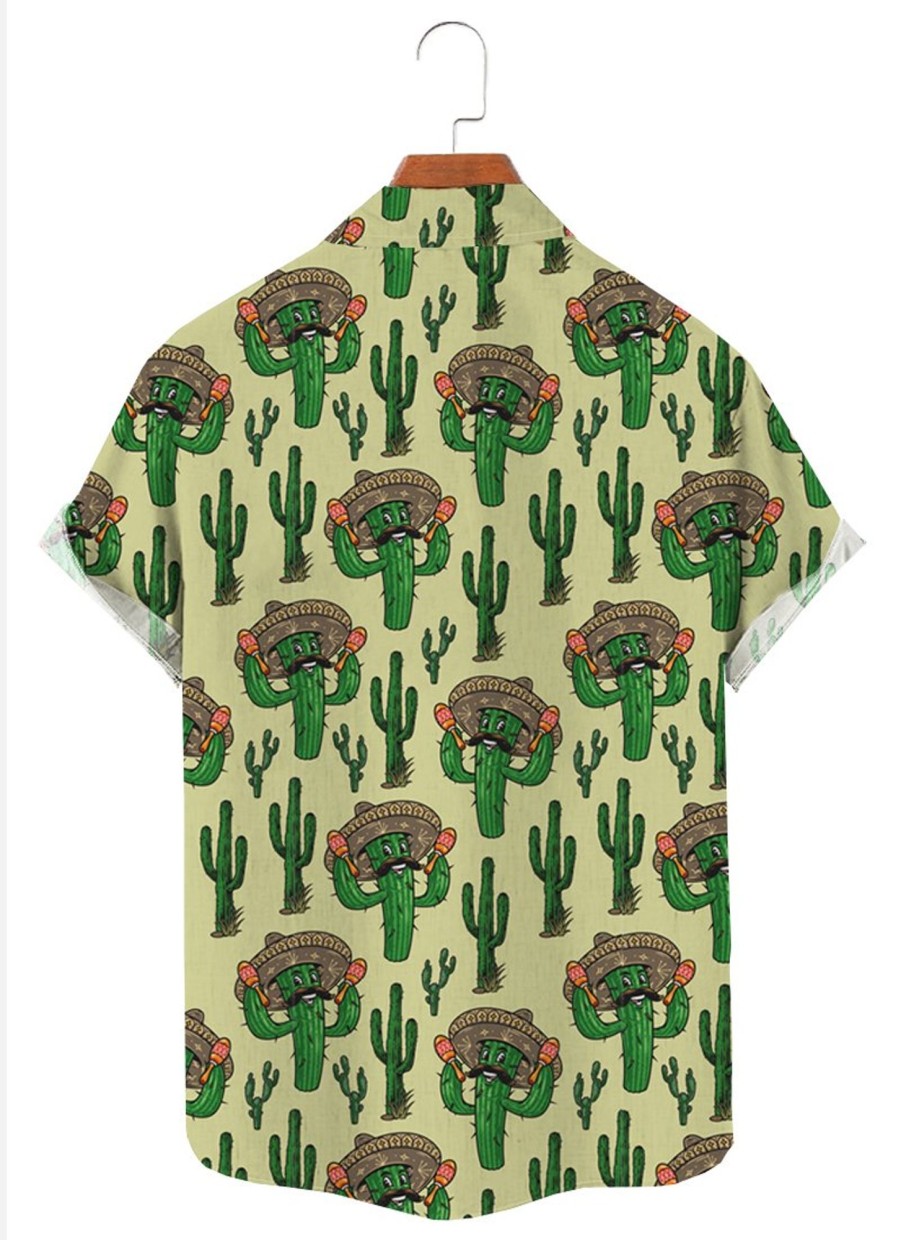 Men XT Shirts | Men'S Funny Cactus Hawaiian Shirt 32788776X Green