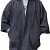 Men DJ Jacket | Retro Solid Color Double Pocket Casual Quarter Sleeve Cardigan Jacket Dark Blue