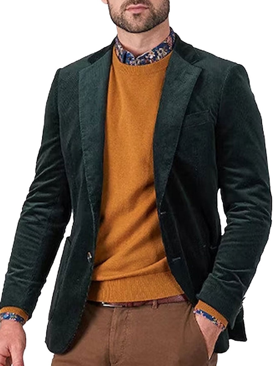 Men TH Jacket | Men Retro Solid Color Corduroy Blazer Green