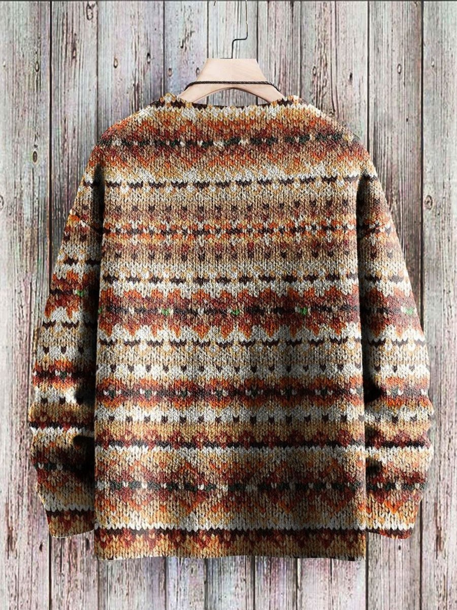 Men BXL Print Sweater | Unisex Colorful Geometric Knit Casual Crew Neck Sweater Khaki