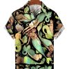 Men HLJ Shirts | Mythical Mermaid Print Casual Short Sleeve Shirt Black