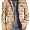 Men BXL Print Jacket | Men'S Retro Geometric Print Casual Pocket Blazer Khaki