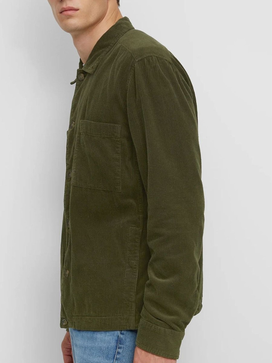 Men BXL Jacket | Men'S Retro Pocket Solid Color Corduroy Casual Shirt Jacket Army Green