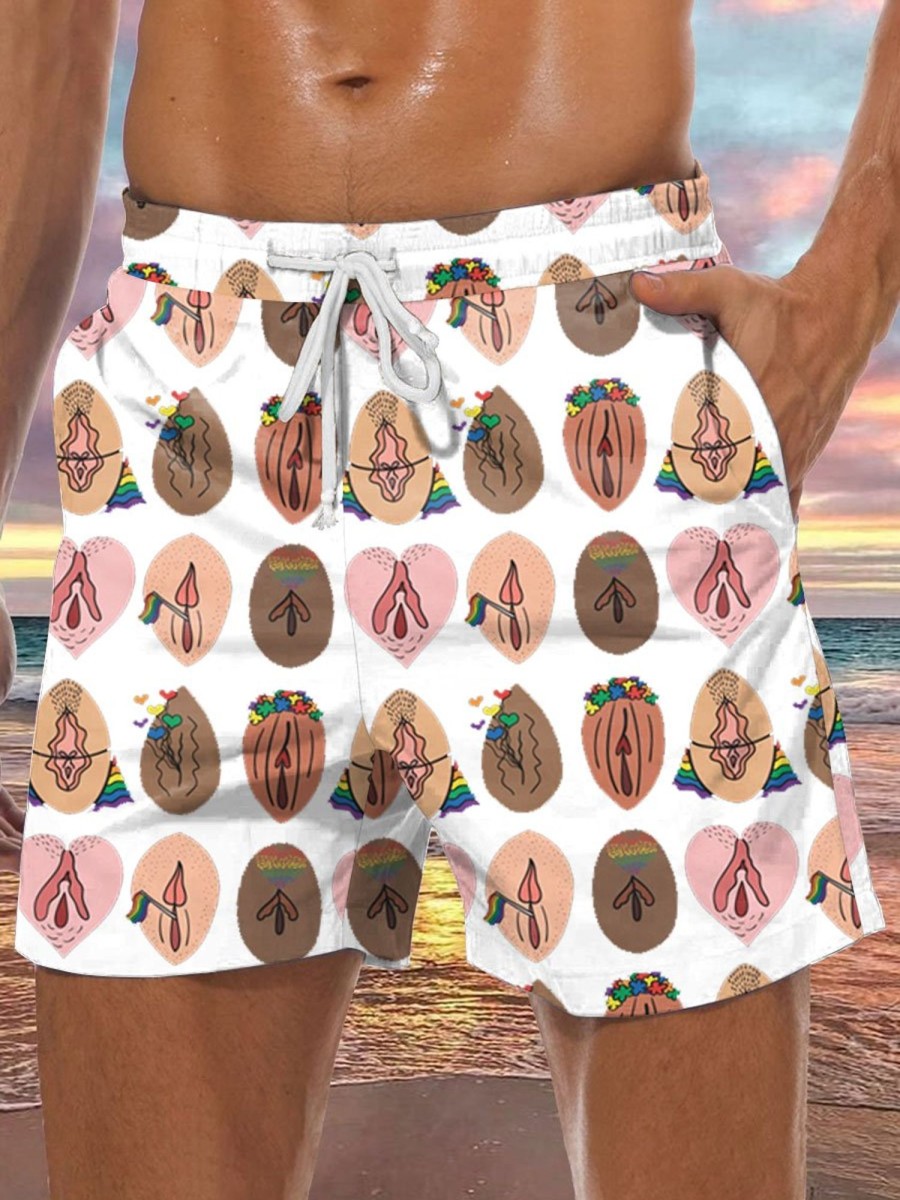 Men BXL Bottoms | Hawaiian Fun Rainbow Print Casual Shorts