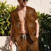 Men HLJ Set | Tiger Animal Print Holiday Lounge Set Brown