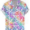 Men DJ Shirts | Colorful Blooming Cocks Print Hawaiian Short Sleeve Shirt Photo Color