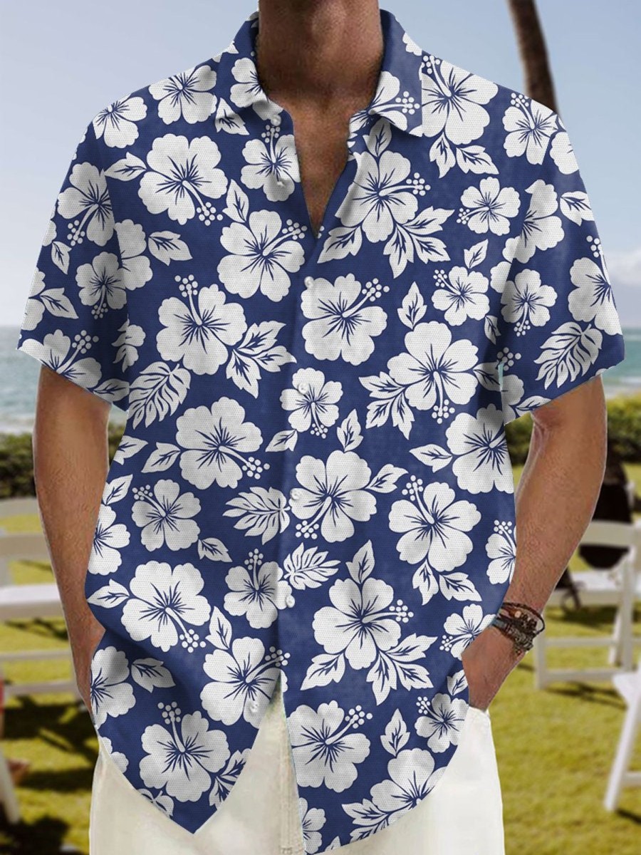 Men HLJ Shirts | Vintage Hibiscus Hawaiian Shirt Blue