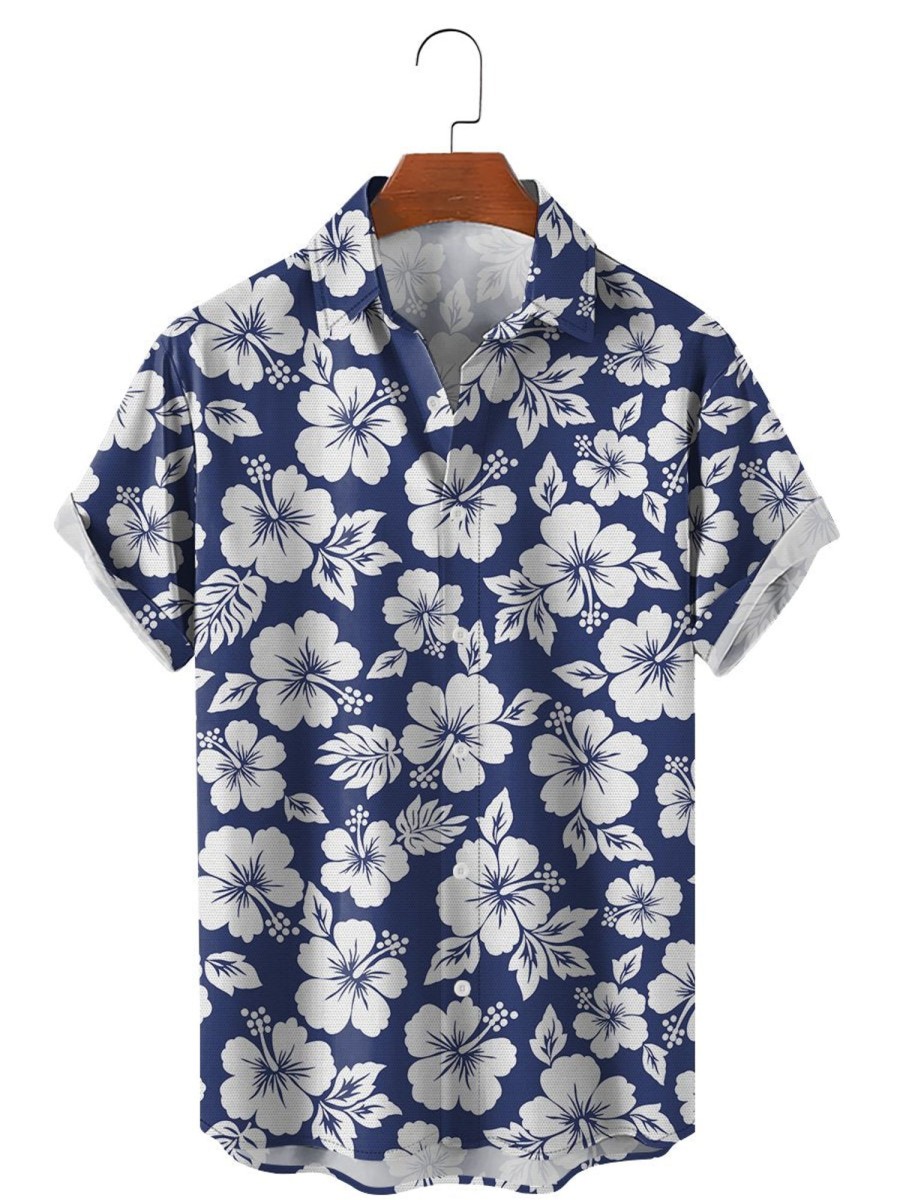 Men HLJ Shirts | Vintage Hibiscus Hawaiian Shirt Blue