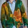 Men DJ Print Cardigan | Colorful Autumn Forest Print V-Neck Knitted Cardigan Photo Color