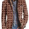 Men BXL Print Jacket | Men'S Retro Ethnic Geometric Print Pocket Casual Blazer Wine Red