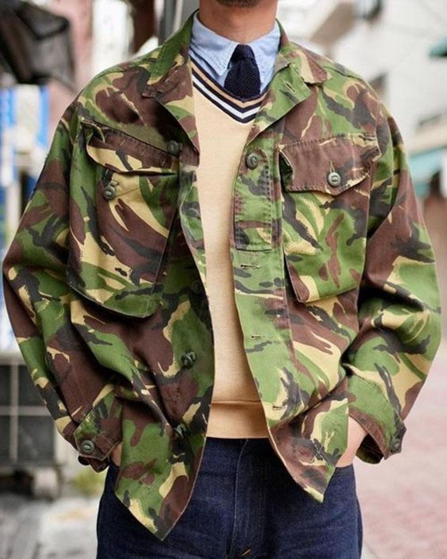 Men DJ Jacket | Lapel Double Pocket Loose Casual Camouflage Jacket Army Green