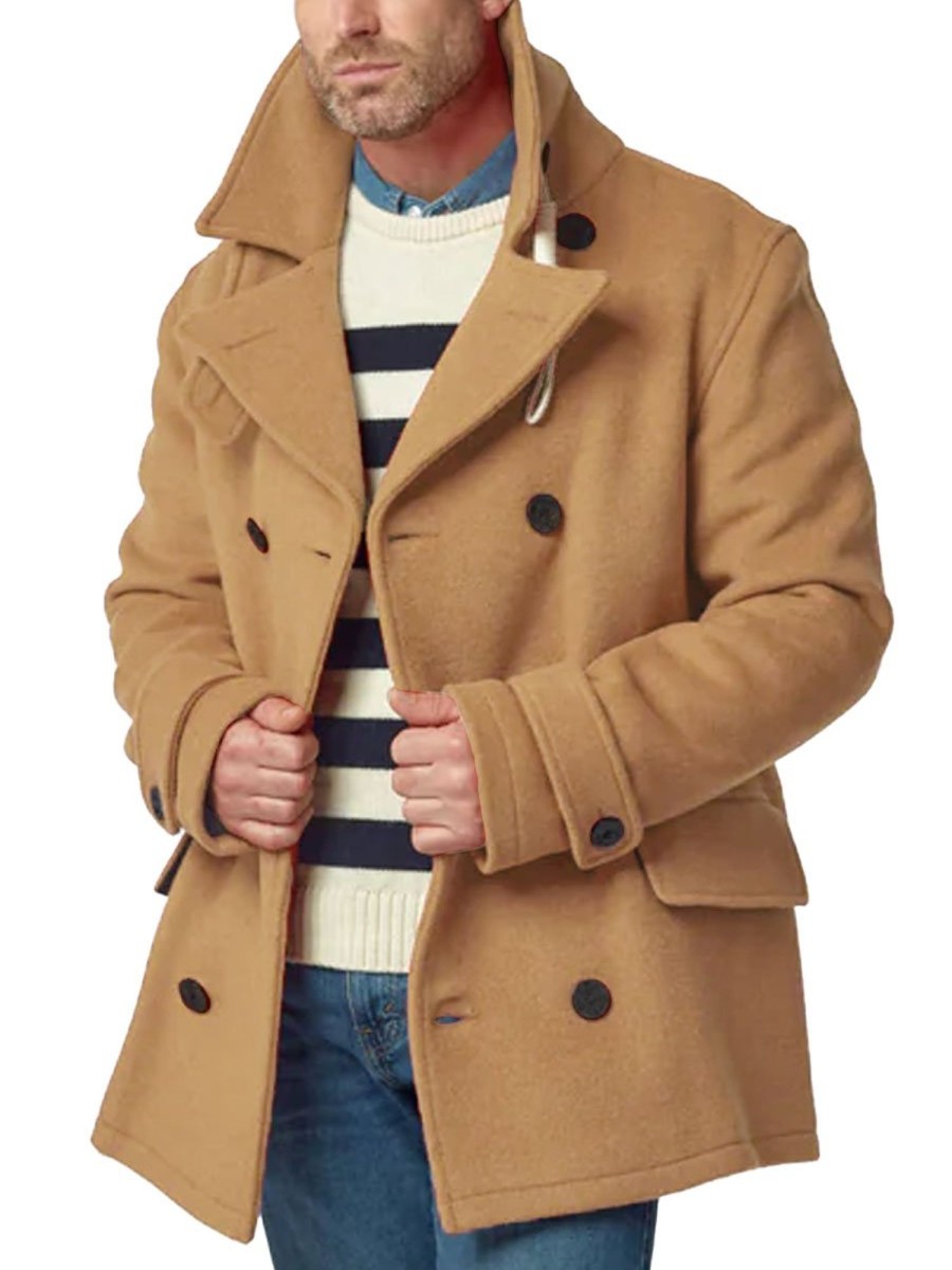 Men BXL Jacket | Men'S Double-Breasted Pocket Casual Solid Color Wool Coat Khaki