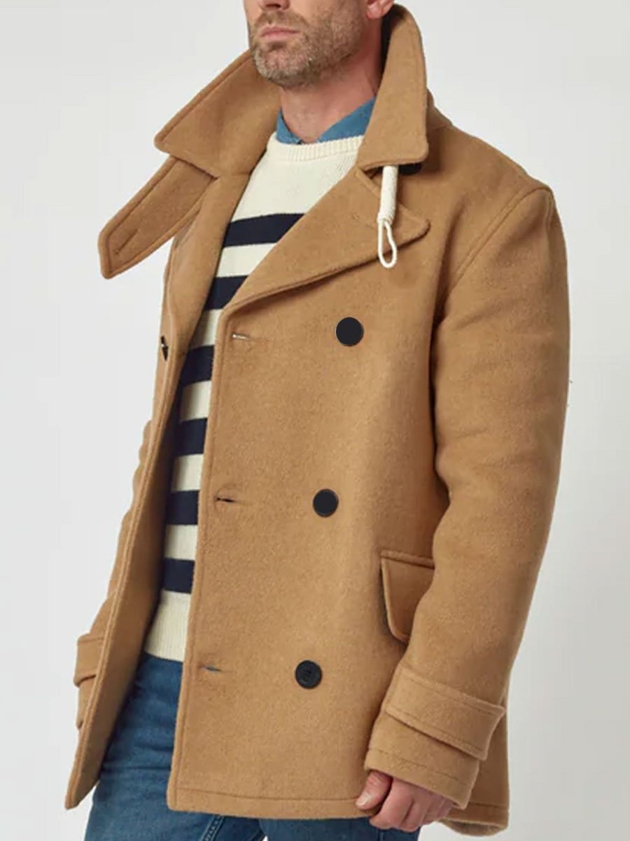 Men BXL Jacket | Men'S Double-Breasted Pocket Casual Solid Color Wool Coat Khaki