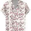 Men DJ Shirts | Ladies Chest Print Casual Short Sleeve Shirt Pink