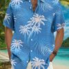 Men DJ Shirts | Coconut Tree Chest Pocket Short Sleeve Resort Shirt Blue