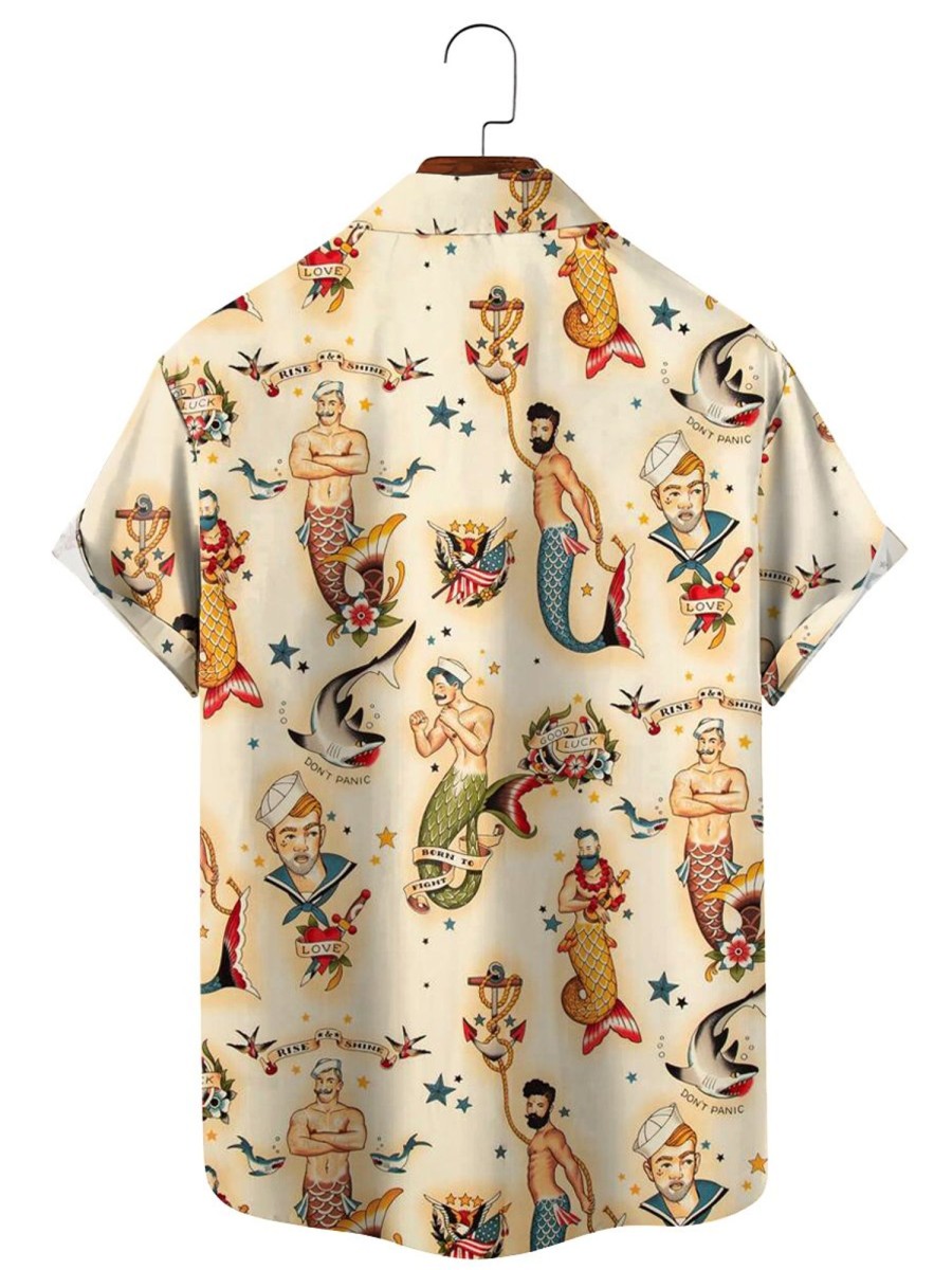 Men HLJ Shirts | Vintage Mermaid Breathable Casual Hawaiian Shirt