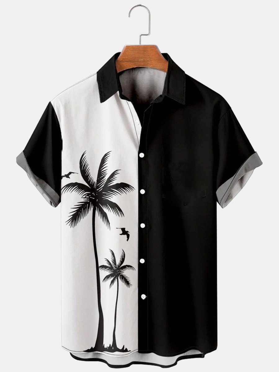 Men HLJ Shirts | Resort Hawaiian Coconut Contrast Short Sleeve Shirt Photo Color