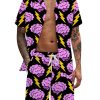 Men GYJ Set | Cloud Lightning Print Short-Sleeved Shirt And Shorts Two-Piece Set Pink