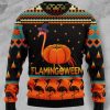 Men DJ Ugly Sweater | Halloween Pumpkin Flamingo Print Crewneck Sweatshirt Photo Color