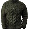 Men DJ Sweater | Stand Collar Zipper Solid Color Knitted Sweater Army Green