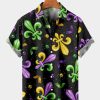 Men DJ Shirts | Carnival Lily Print Casual Short Sleeve Shirt Black