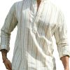 Men TH Casual Shirts | Men'S Casual Striped Long Sleeve Shirt Khaki