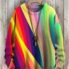 Men DJ Print Sweater | Simple Multicolor Striped Gradient Art Knit Pullover Print Casual Sweater Photo Color