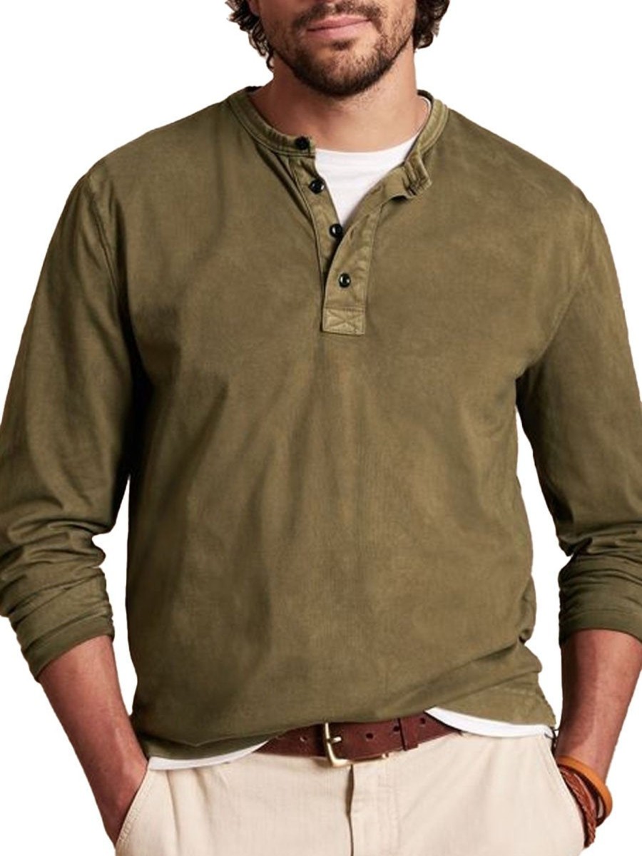 Men DJ Casual Long Sleeve Shirts | Half Open Collar Retro Casual Long Sleeve T-Shirt Army Green