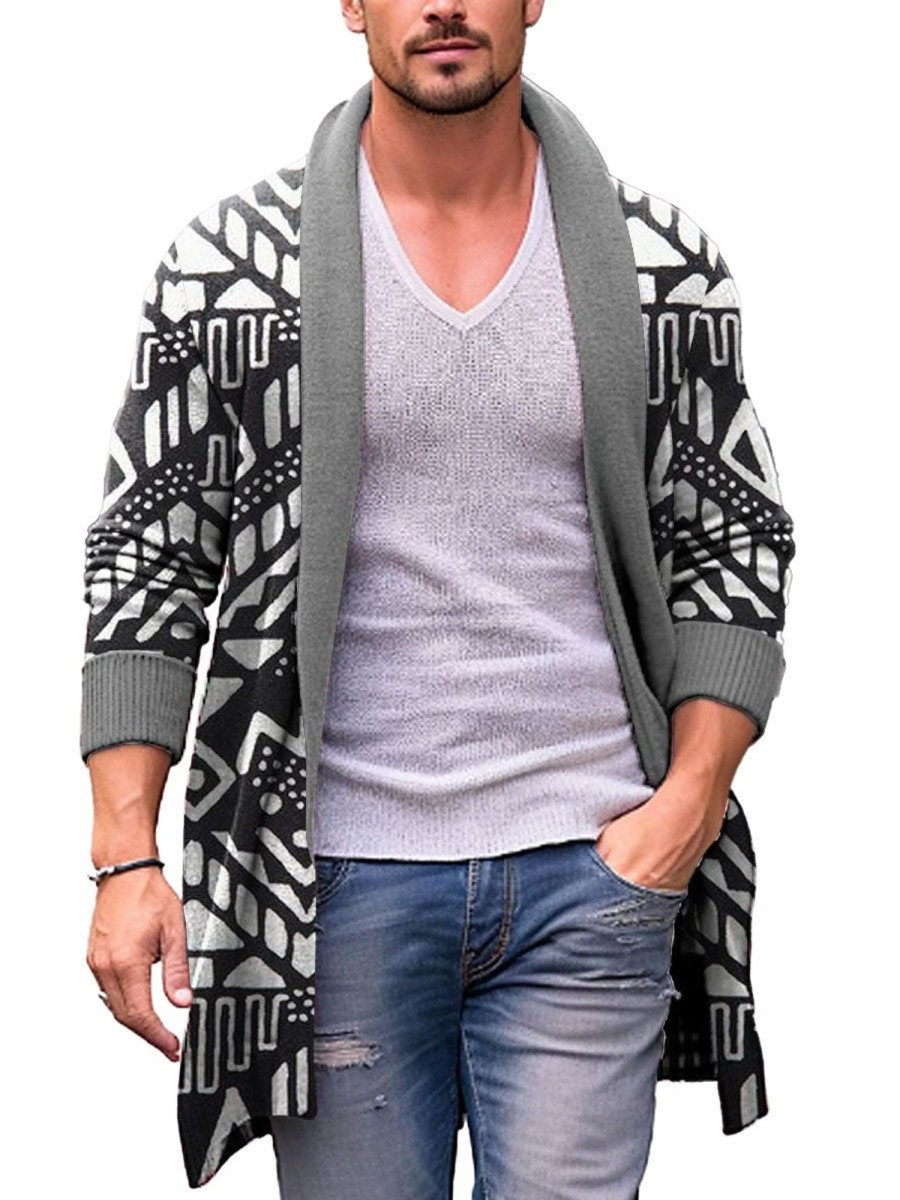 Men BXL Print Cardigan | Men'S Geometric Print Sweater Cardigan 36943626Xl Black