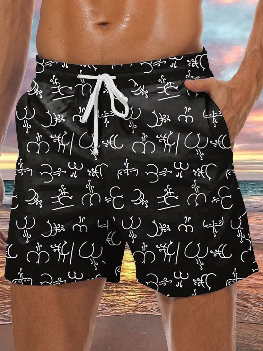 Men DJ Bottoms | Funny Fart Stick Figure Print Pocket Shorts Black