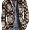 Men DJ Print Jacket | American Retro Geometric Print 3 Pocket Lapel Casual Blazer Photo Color