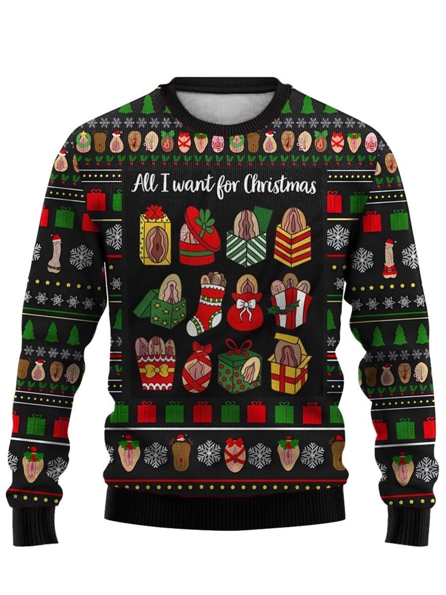 Men DJ Ugly Sweater | Fun Christmas Print Casual Crew Neck Sweatshirt Photo Color