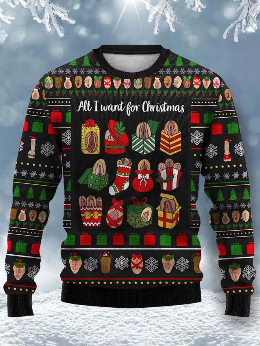 Men DJ Ugly Sweater | Fun Christmas Print Casual Crew Neck Sweatshirt Photo Color