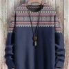 Men LJC Print Sweater | Retro Ethnic Print Casual Knitted Pullover Sweater Photo Color