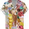 Men DJ Shirts | Summer Dessert Fruit Ice Cream Print Casual Hawaiian Short Sleeve Shirt Photo Color