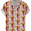 Men DJ Shirts | Creative Pepper Print Casual Hawaiian Short Sleeve Shirt Red