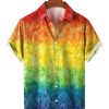 Men HLJ Shirts | Fashion Gradient Rainbow Short Sleeve Shirt Iridescence