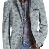 Men TH Print Jacket | Retro Ocean Shells 3 Pocket Casual Blazer Blue