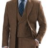 Men BXL Jacket | Men'S Herringbone Wool Multi-Pocket Casual Blazer Brown