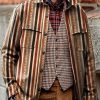 Men DJ Print Jacket | Vintage Striped Print Pocket Lapel Corduroy Jacket Photo Color